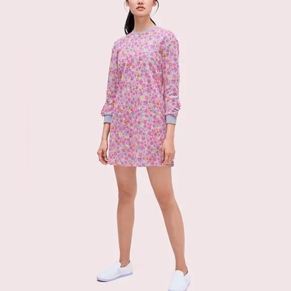 Kate Spade Marker Floral Ruffle Sleeves Sweatshirt Dress